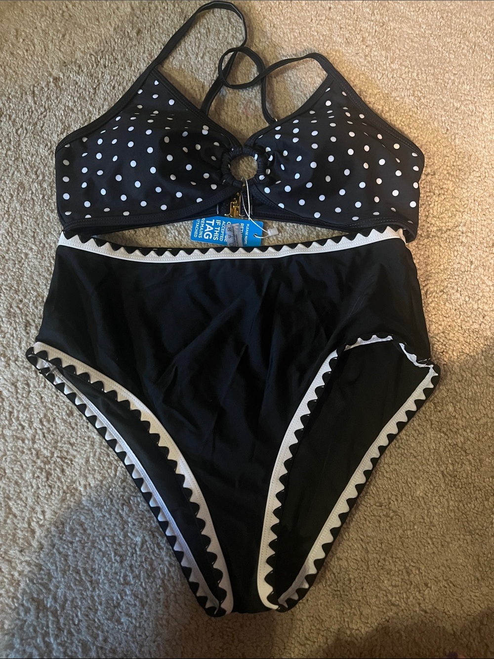 Black & White Polka Dot High-Waist Bikini Set has two bottoms and one top NWOT